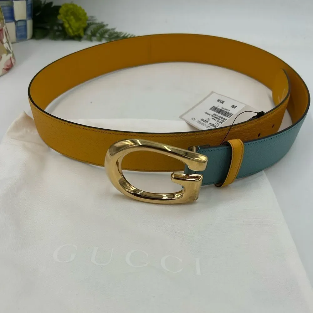 Men's Gucci, two tone, leather belt, memorable buckle size 100 cm/40 inches